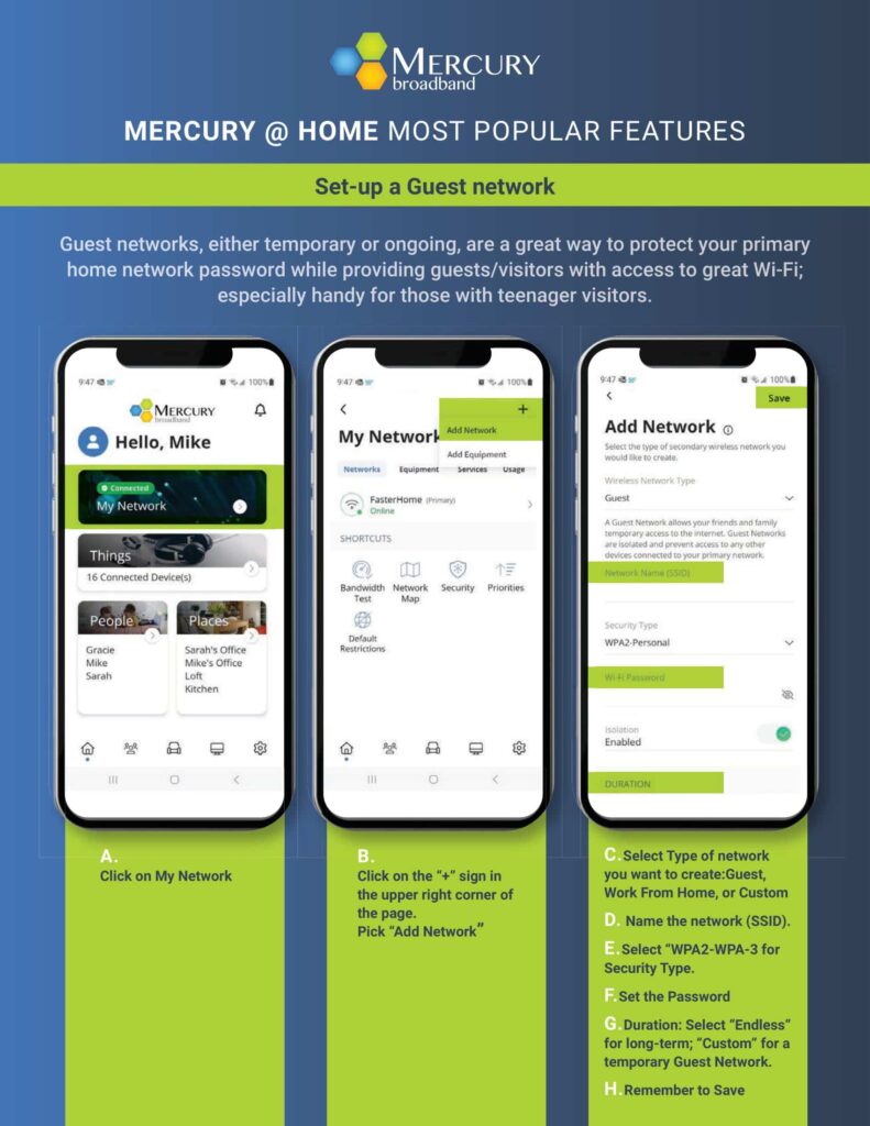 mercury @ home app most popular features guest network setup