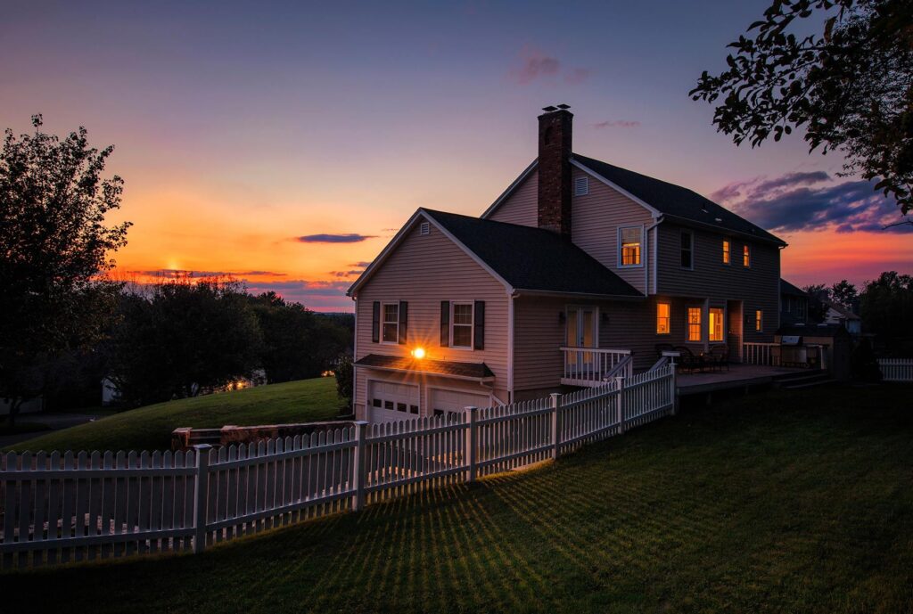 house with sunset in background