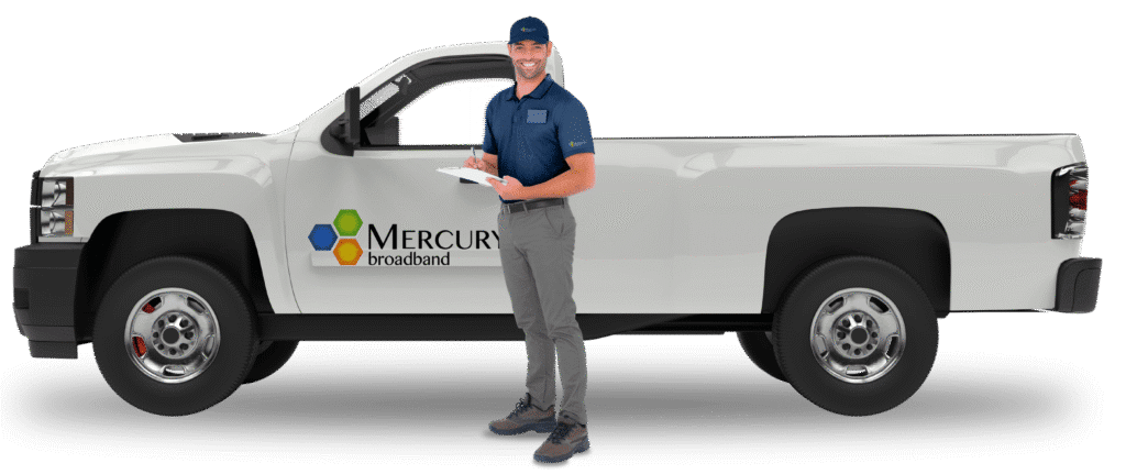 mercury technician standing in front of truck