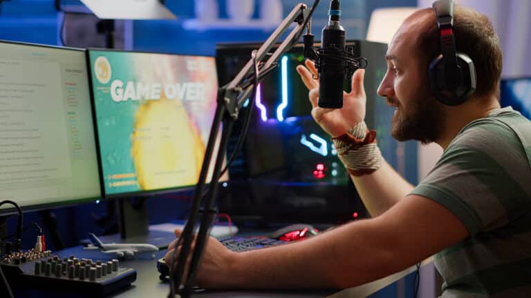 A man playing video game while streaming
