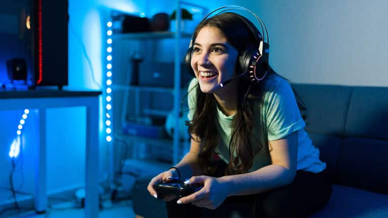 Woman playing video game