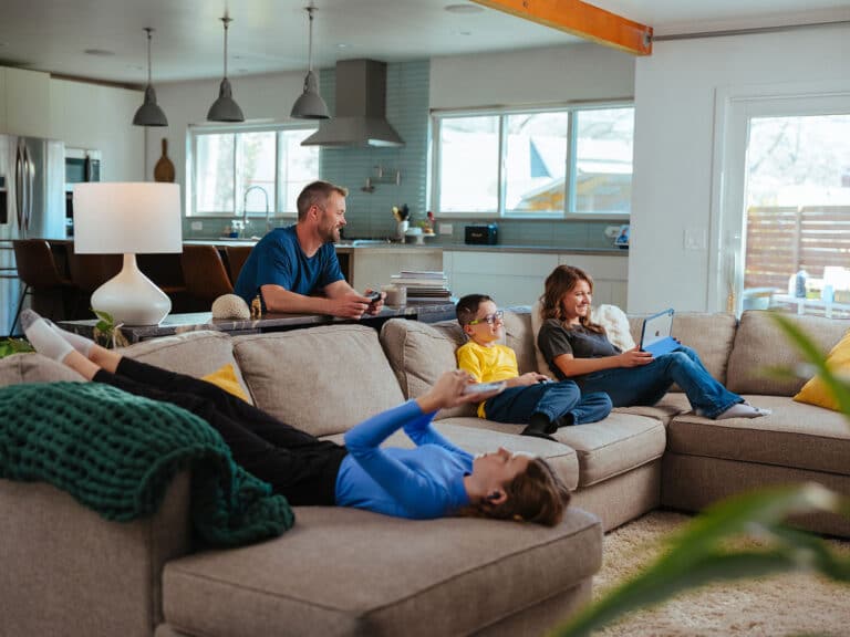 Family playing video game